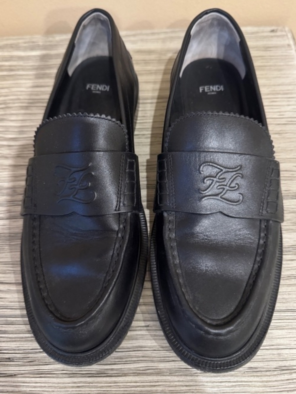 Fendi Black Leather Penny Loafers 39
